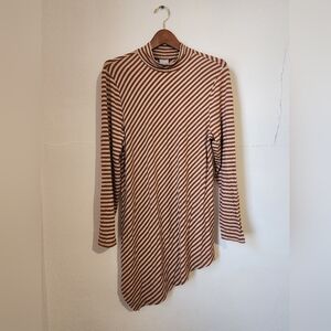 Chico's Asymmetrical Striped Dress - Brown and White